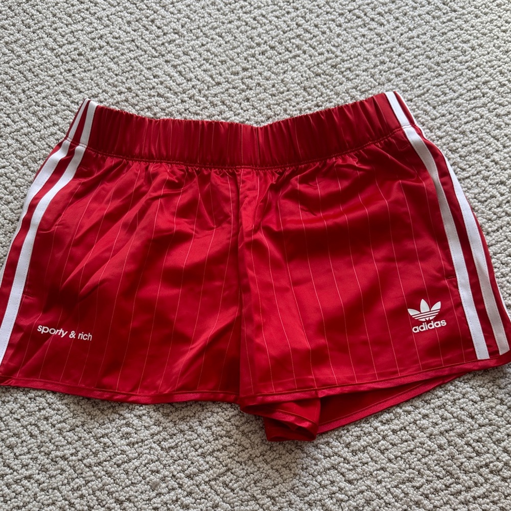 Sporty & Rich x Adidas Red Women's Shorts with White Stripes new with tags